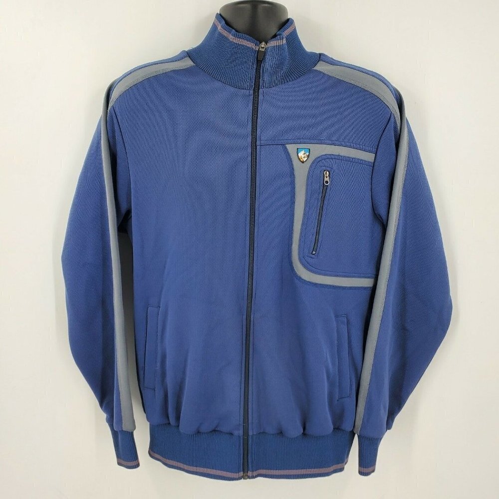 Kuhl‎ Men's Track Jacket Outdoor Full Zip Blue Gray Stripe Size Small
